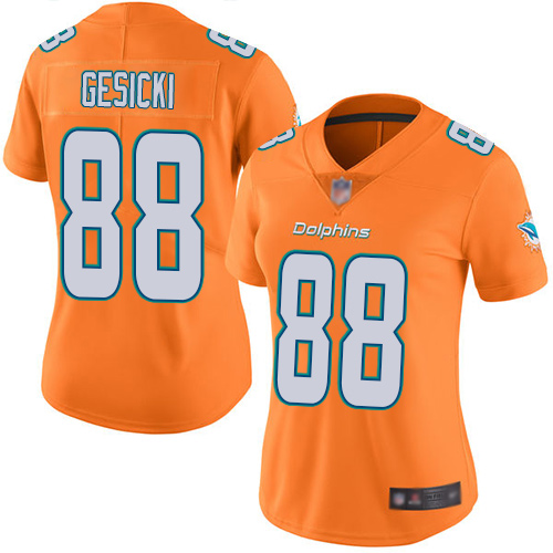 Nike Miami Dolphins 88 Mike Gesicki Orange Women Stitched NFL Limited Rush Jersey